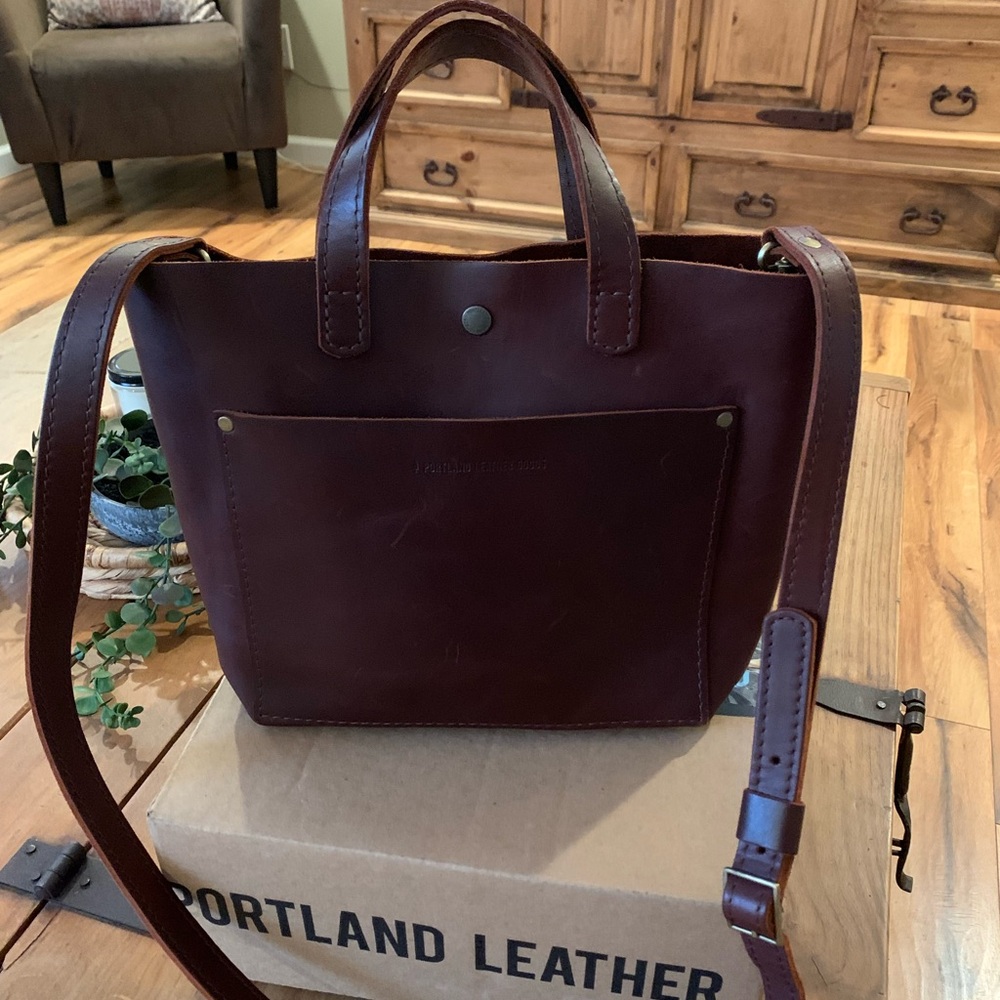 Portland Leather snap mini crossbody- Cognac New